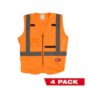 Small/Medium Orange Class 2 High Visibility Safety Vest with 10 Pockets (4-Pack)