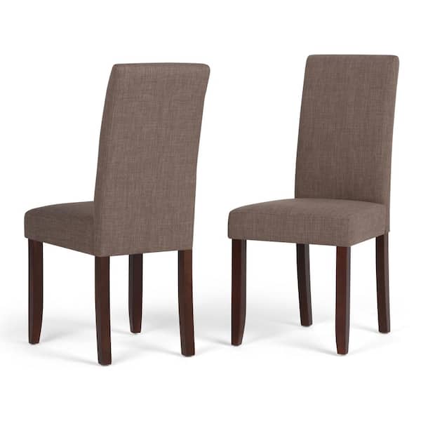 Simpli Home Acadian Transitional Parson Dining Chair in Light Mocha Linen Look Fabric (Set of 2)