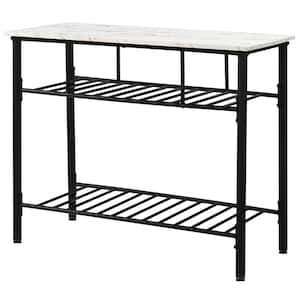 Rustic Farmhouse Counter Height Dining Kitchen Island Prep Table, Kitchen Storage Rack with Worktop and 2 Shelves