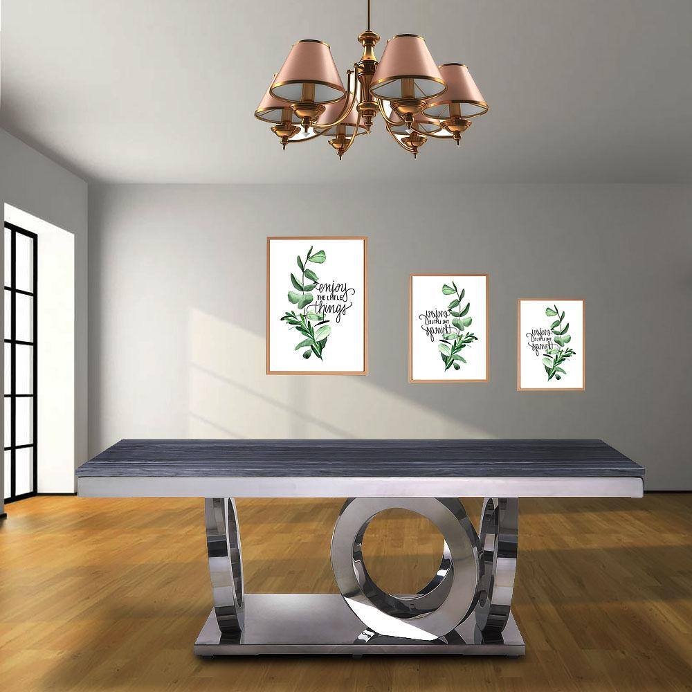 Gray Faux Marble and Stainless Steel Dining Table