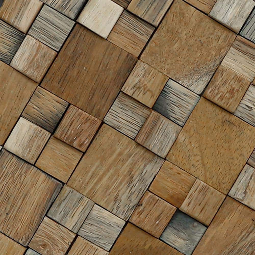 Natural Finish Reclaimed Wood Mosaic Wall Tile, 11-Pack