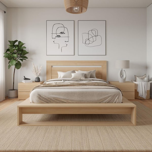 Ophelia 4-Piece Natural Blonde Oak Wood Composite Queen Size Bedroom Set