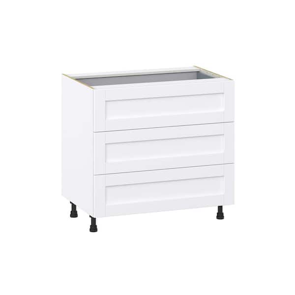 J COLLECTION Milton 36 in. W x 24 in. D x 34.5 in. H Assembled Shaker Drawer Base Kitchen Cabinet in Bright White with 4 Drawers