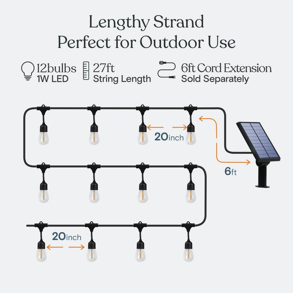 27 Ft Warm White Solar Powered LED Outdoor String Lights