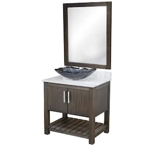 Ocean Breeze 31 in. W x 22 in. D x 31 in. H Single Sink Bath Vanity in Cafe with Carrara Marble Top, Sink and Mirror