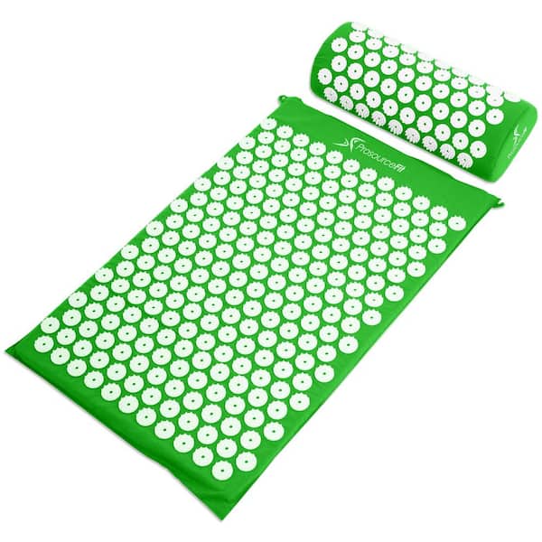 PROSOURCEFIT Green 25 in. x 15.75 in. Acupressure Mat and Pillow Set for Back/Neck Pain Relief and Muscle Relaxation (2.73 sq. ft.)