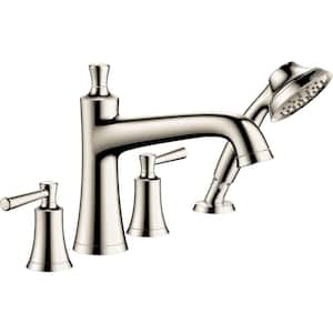 Joleena 2-Handle Deck Mount Roman Tub Faucet with Hand Shower in Polished Nickel