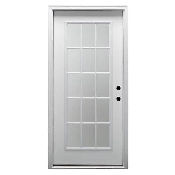 MMI Door 32 in. x 80 in. Left-Hand Inswing 15-Lite Clear Classic External Grilles Primed Fiberglass Smooth Prehung Front Door