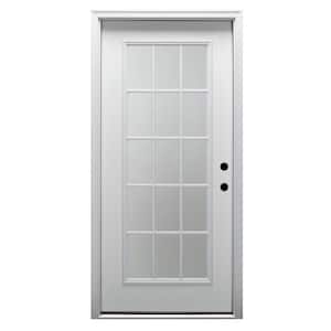 30 in. x 80 in. Left-Hand Inswing 15-Lite Clear Low-E Primed Fiberglass Smooth Prehung Front Door on 6-9/16 in. Frame