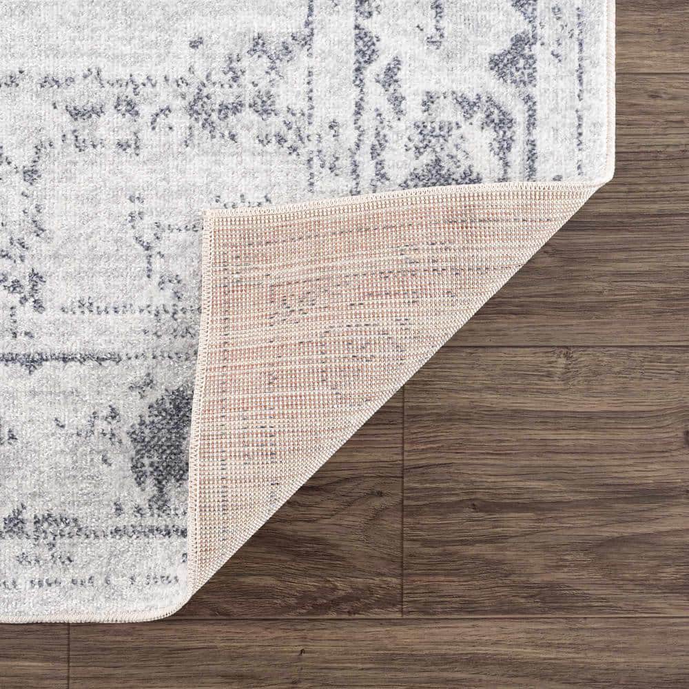Gray Medallion Washable Polyester Rectangular Area Rug 7'10" x 10'