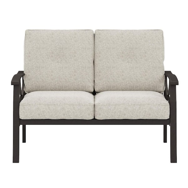 Khaki Metal Outdoor Loveseat Sofa with Cushions