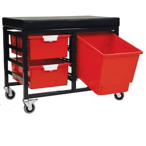 StorBenchSeat With Cushioned Seat and 3 Storsystem Trays and Bins-Red