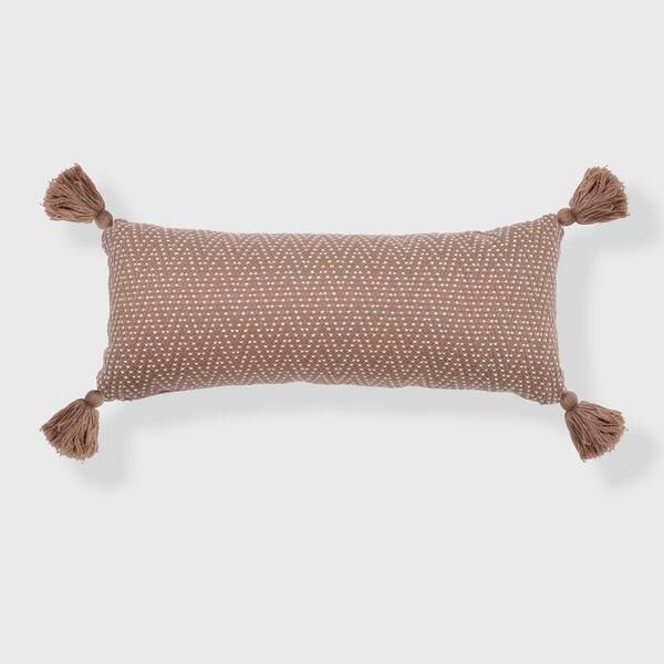 FRESHMINT Herringbone Tassel Lumbar Acrylic Dusty Pink 13 in. x 30 in. Throw Pillow