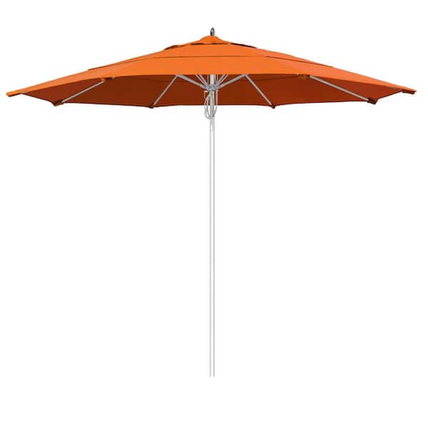 California Umbrella 11 ft. Silver Aluminum Commercial Market Patio Umbrella Fiberglass Ribs and Pulley lift in Tuscan Sunbrella