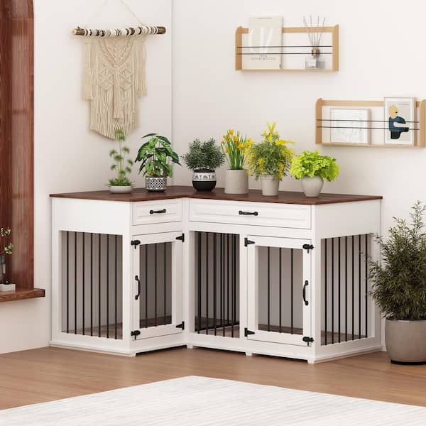 Dreamania Corner Dog Crate Furniture with Storage, 51.3 Upgraded