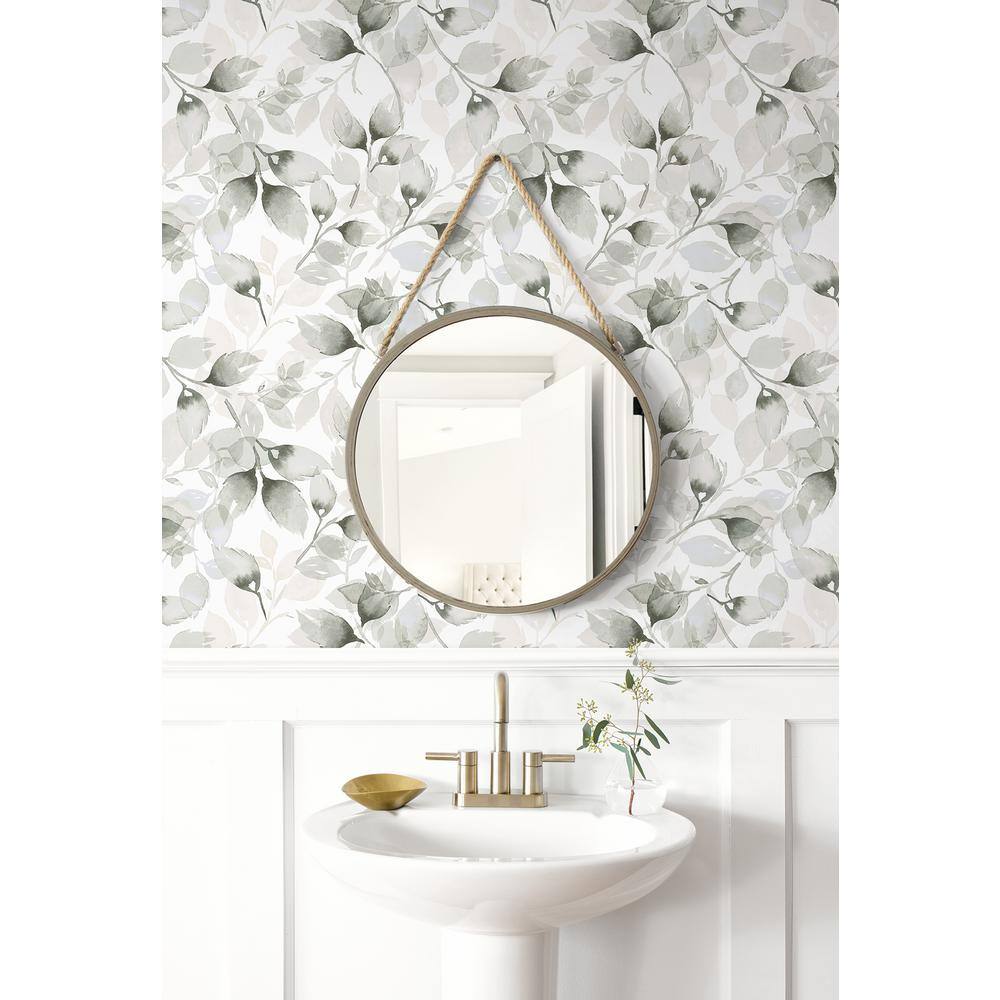 Sea Salt and Harbor Mist Watercolor Leaves Peel & Stick Vinyl Wallpaper