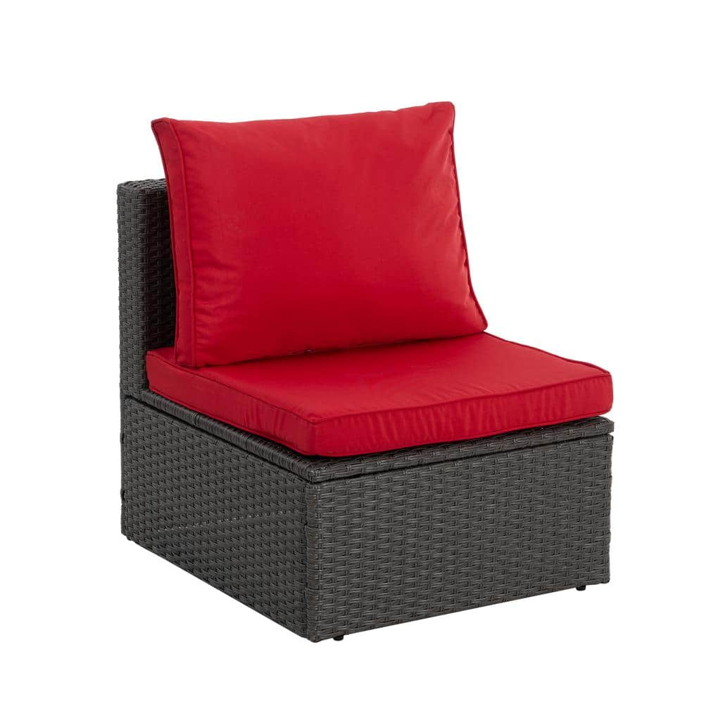 7-Piece Red Cushioned Dark Gray Wicker Outdoor Sectional Sofa Set