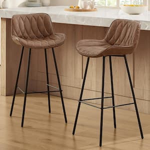 Modern 30.71 in Seat Height Mocha Faux Leather Counter Stools with Metal Frame