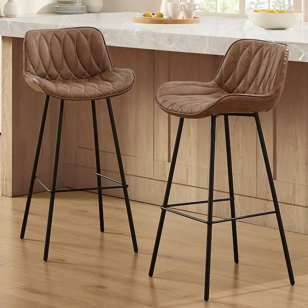 Art Leon Modern 30.71 in Seat Height Mocha Faux Leather Counter Stools with Metal Frame