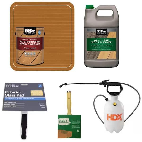 BEHR Cedar Natural Tone Semi-Transparent Deck Stain Application Kit