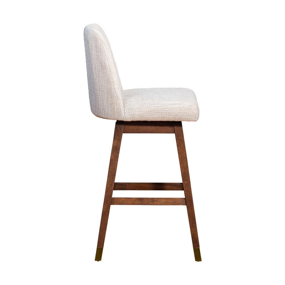 Amalie Beige Fabric Swivel Bar Stool with Brown Oak Wood Finish