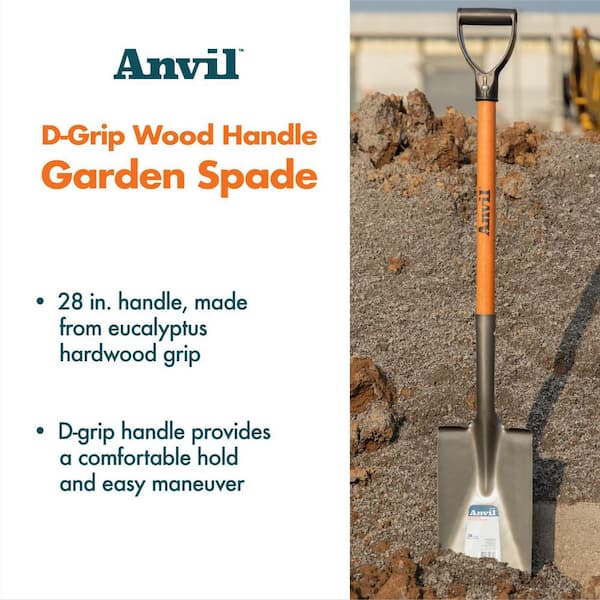 Anvil 28 in. D-Grip Short Wood Handle Garden Spade 77424-948 - The