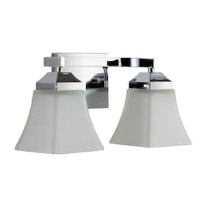 Staunton 15 in. 2-Light Iron/Glass Modern Cottage LED Vanity Light, Chrome