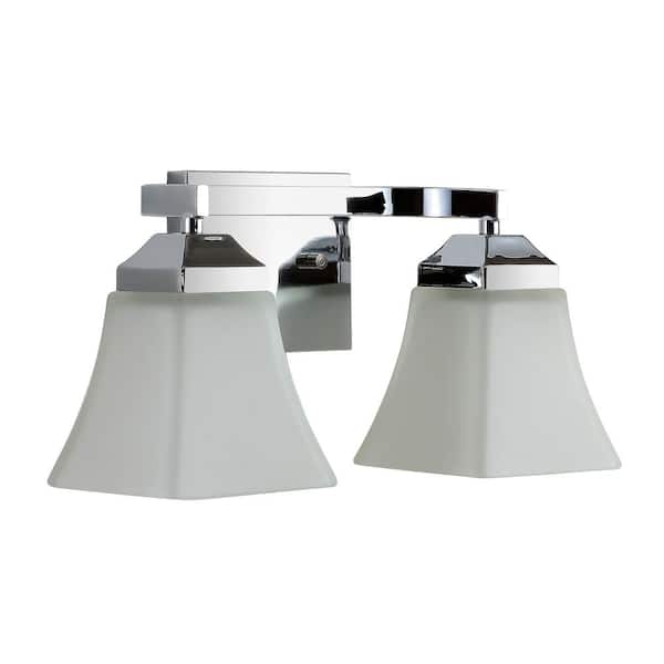 Staunton 15 in. 2-Light Iron/Glass Modern Cottage LED Vanity Light, Chrome