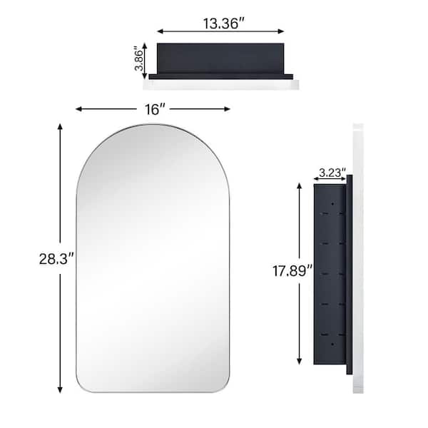 TEHOME 16-in x 28.3-in Recessed Mount Chrome Mirrored Arched Medicine Cabinet