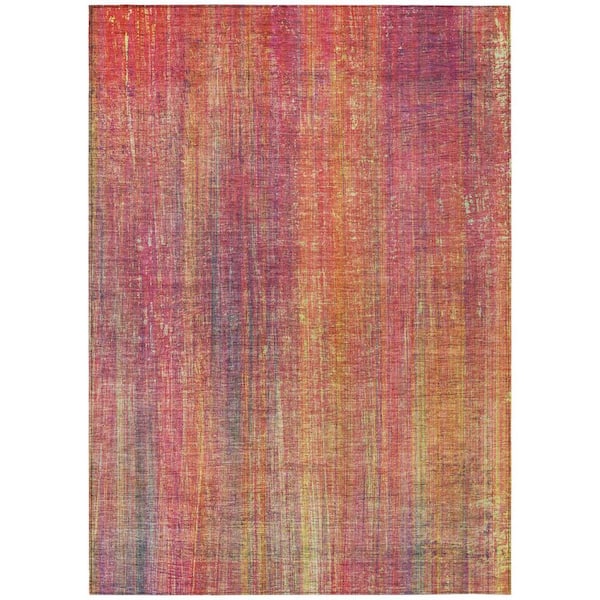 Red and Orange 9 ft. x 12 ft. Woven Striped Rectangle Indoor/Outdoor Area Rug