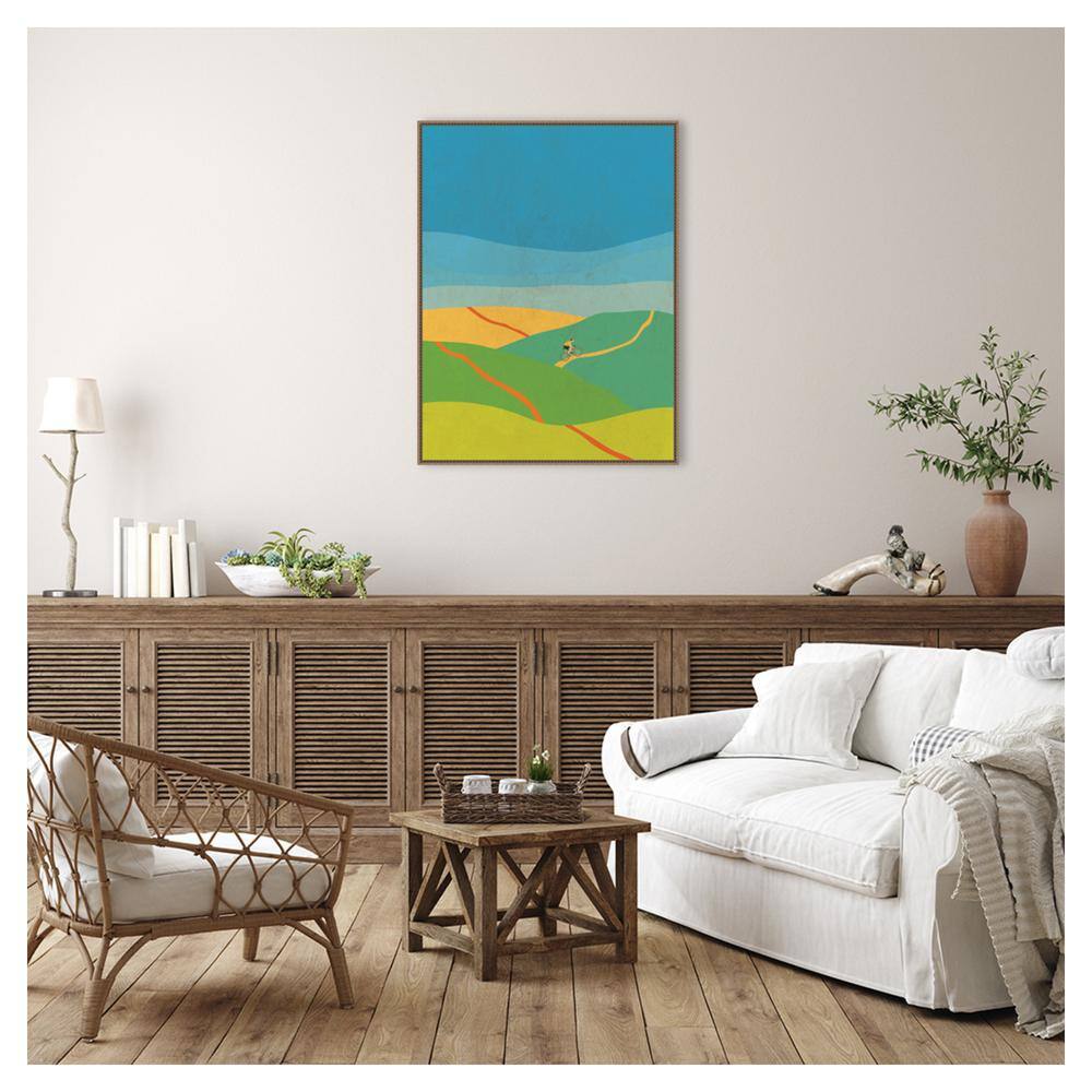Large Vibrant Abstract Landscape Canvas with Bronze Frame
