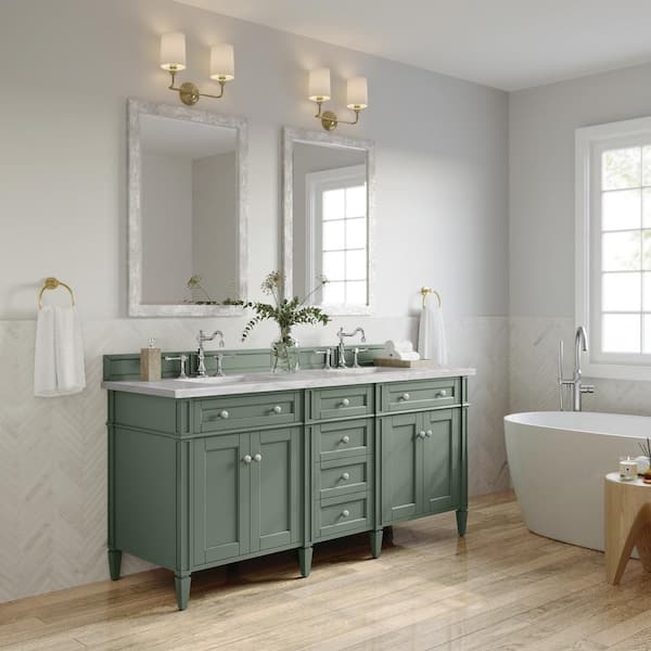 James Martin Vanities Brittany 72.0 in. W x 23.5 in. D x 33.8 in. H Single Bathroom Vanity in Smokey Celadon with Victorian Silver Quartz Top