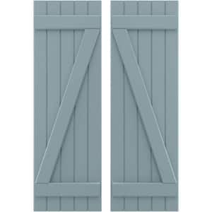 17-1/2 in. W x 58 in. H Americraft 5 Board Exterior Real Wood Joined Board and Batten Shutters with Z-Bar Peaceful Blue