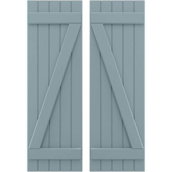 Ekena Millwork 17-1/2 in. W x 63 in. H Americraft 5 Board Exterior Real Wood Joined Board and Batten Shutters with Z-Bar Peaceful Blue