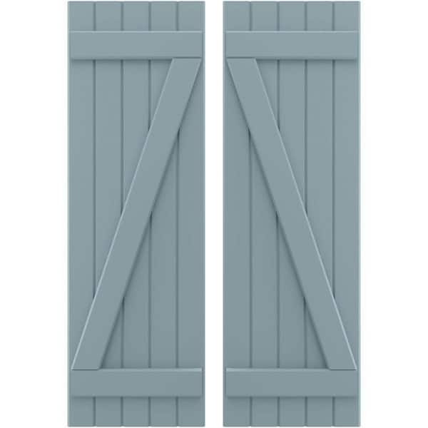 Ekena Millwork 17-1/2 in. W x 82 in. H Americraft 5 Board Exterior Real Wood Joined Board and Batten Shutters with Z-Bar Peaceful Blue
