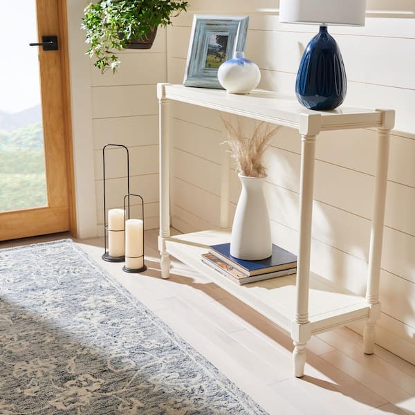 SAFAVIEH Bela 40 in. White Standard Rectangle Wood Console Table with Storage
