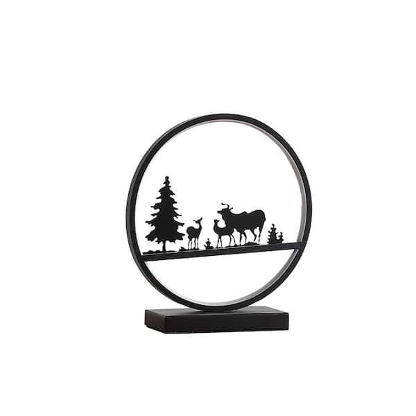 ORE International 12.75 in. Black Deer Family LED Table Lamp