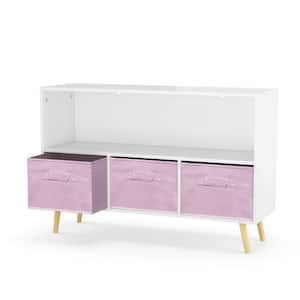 White-Pink Storage Cabinet Organizer Kids Bookcases with Collapsible Fabric Drawers