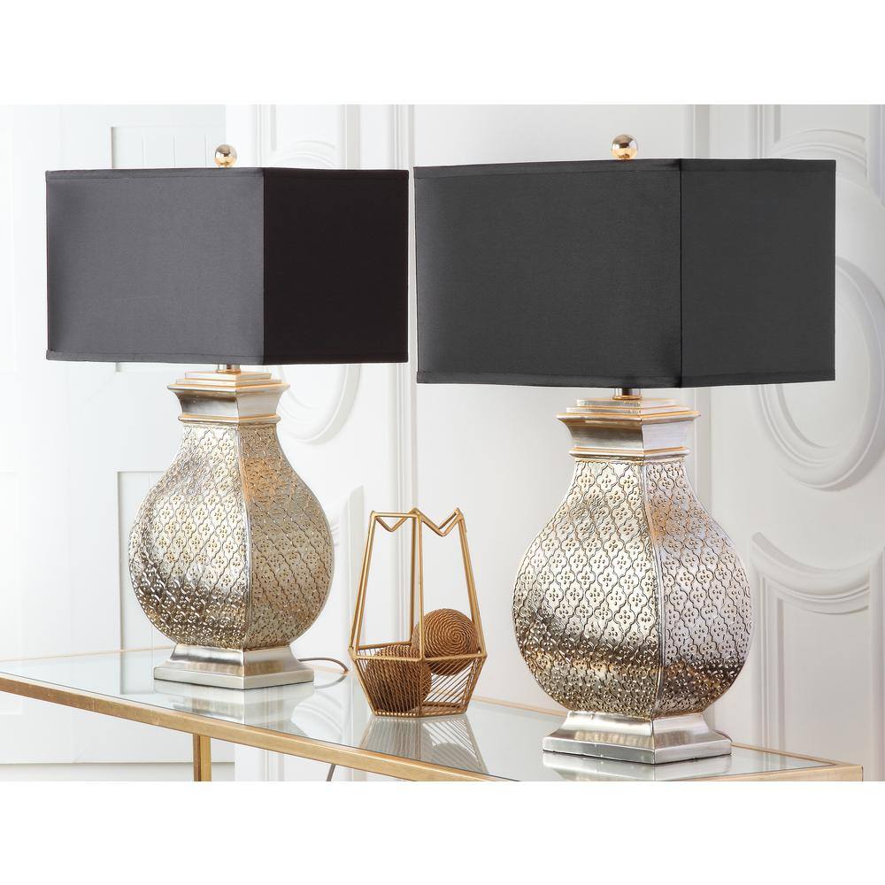 Malaga 29 Inch Silver Resin Table Lamp Set with Black Shades