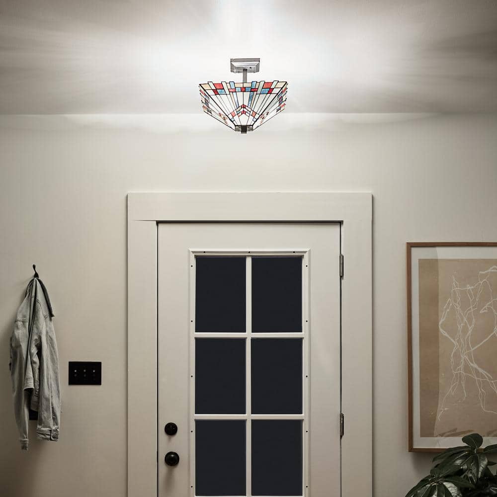 Mission-Inspired 18'' Tiffany Style Stained Glass Semi-Flush Mount in Oil-Rubbed Bronze