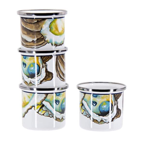 Golden Rabbit Oyster 4-Piece Round Enamelware Shooter Ramekin Set
