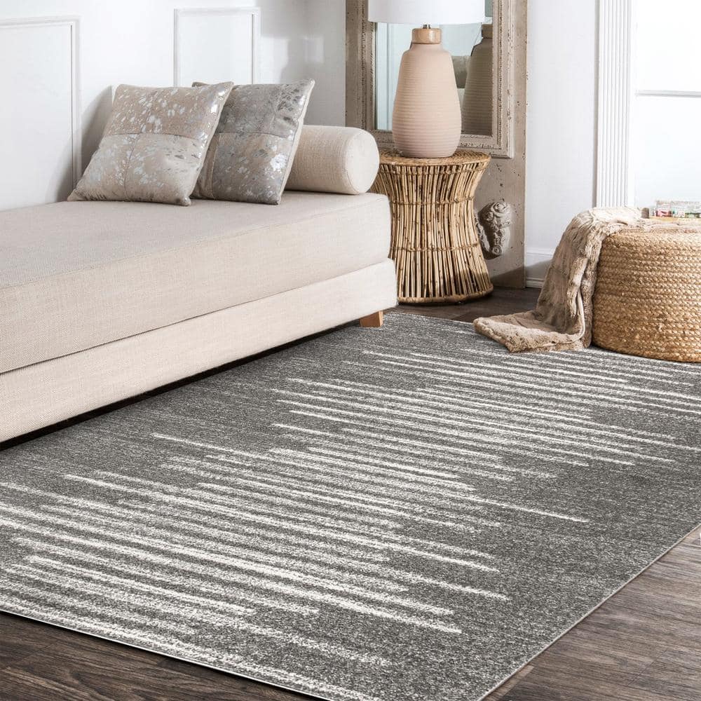 Modern Moroccan-Inspired Gray Stripe Synthetic Area Rug - 3' x 5'