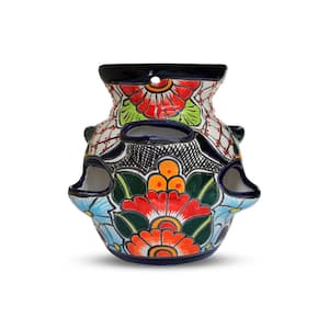 Talavera 6-Pocket Multi-Colored Ceramic Strawberry and Herb Pot