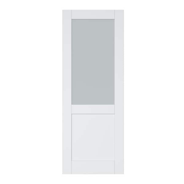 ARK DESIGN 30 in. x 80 in. Solid MDF Core 1/2 Frosted Glass, Manufactured Wood Primed White Interior Door Slab for Pocket Door