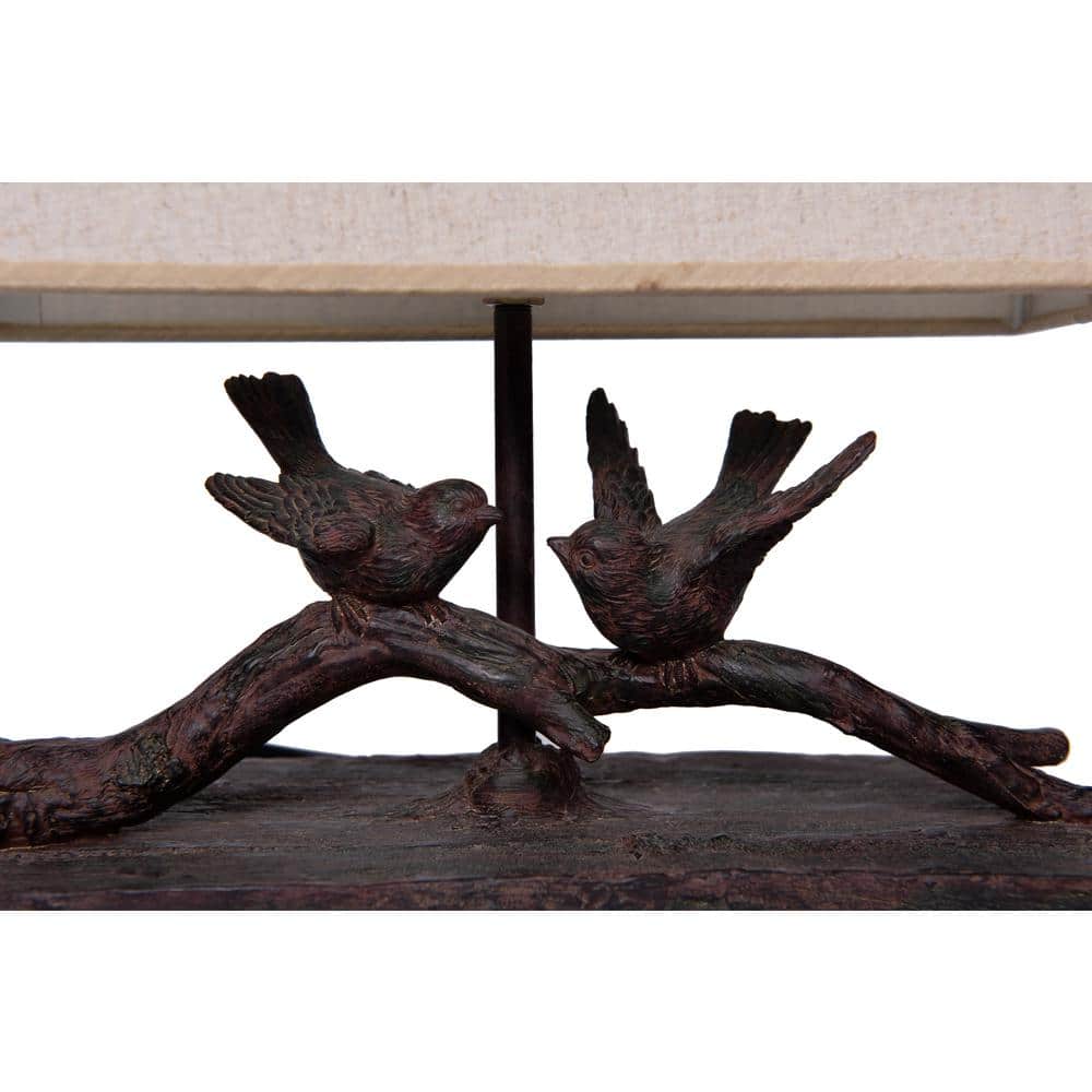 Black Resin Bird Table Lamp with Linen Shade