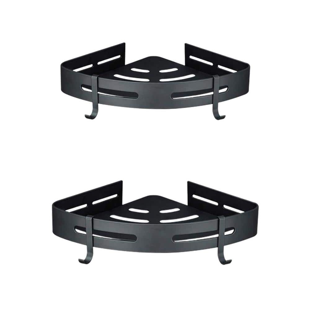 12.1 in. W x 8.8 in. D Black 2-Tier Bathroom Corner Shelves Decorative Wall
