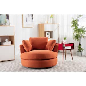 Orange Linen Fabric Swivel Barrel Accent Modern Sofa Round Chair with 3-Pillows