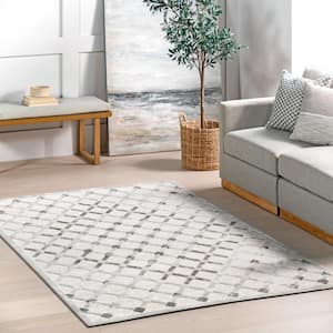 Magen Moroccan Machine Washable Light Gray 4 ft. x 6 ft. Traditional Area Rug