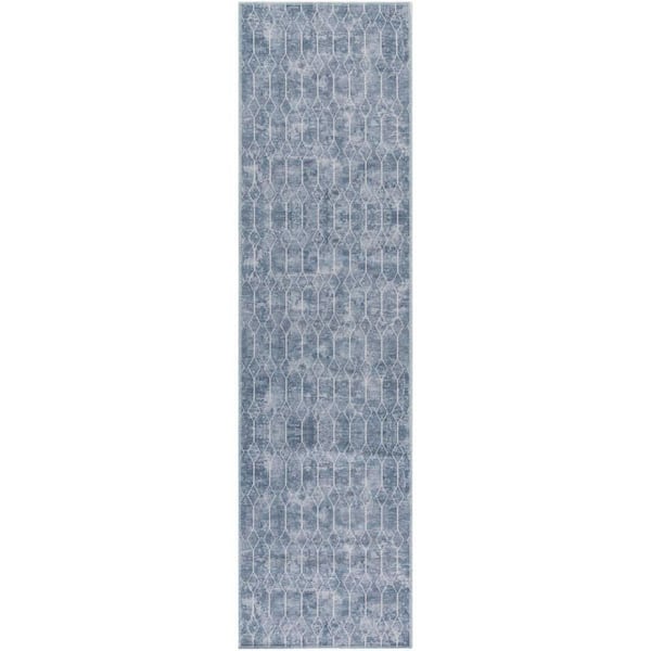 Unbranded Machine Washable Series 1 Blue 2 ft. x 6 ft. Geometric Contemporary Runner Area Rug