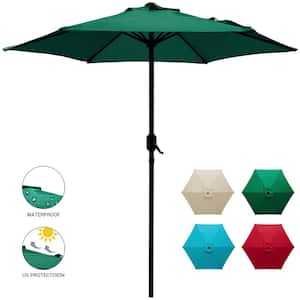 7-1/2 ft. Round Outdoor Market with Push Button Tilt and Crank Lift Patio Umbrella in Green